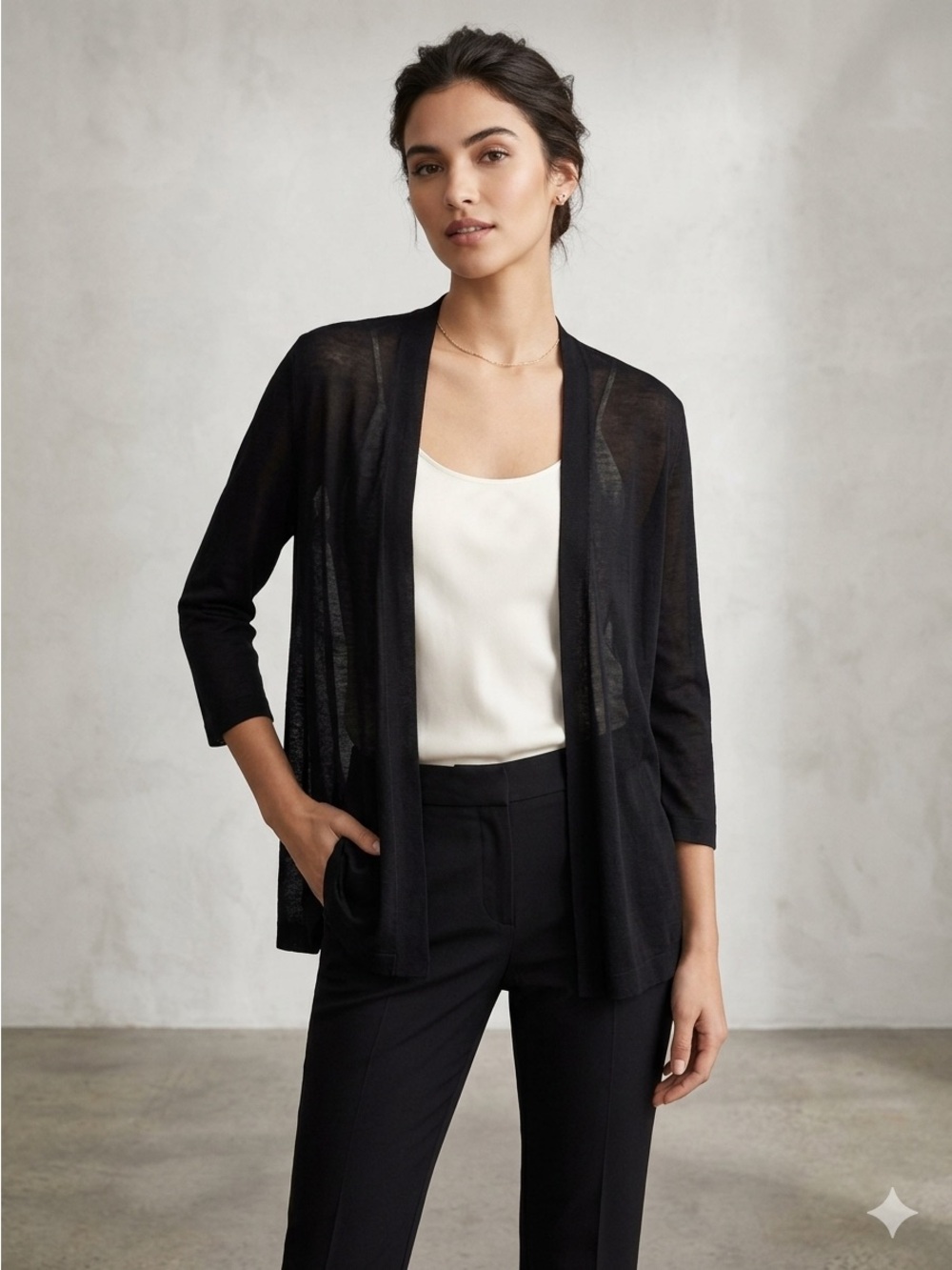 Simply Vera Vera Wang Black Open-Front Draped Cardigan